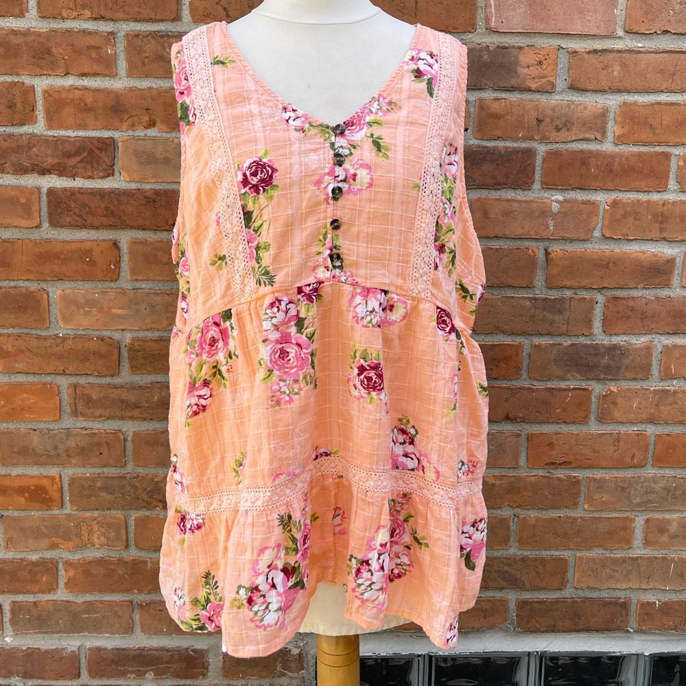 Torrid Babydoll Cotton Crochet Inset Tiered Tank